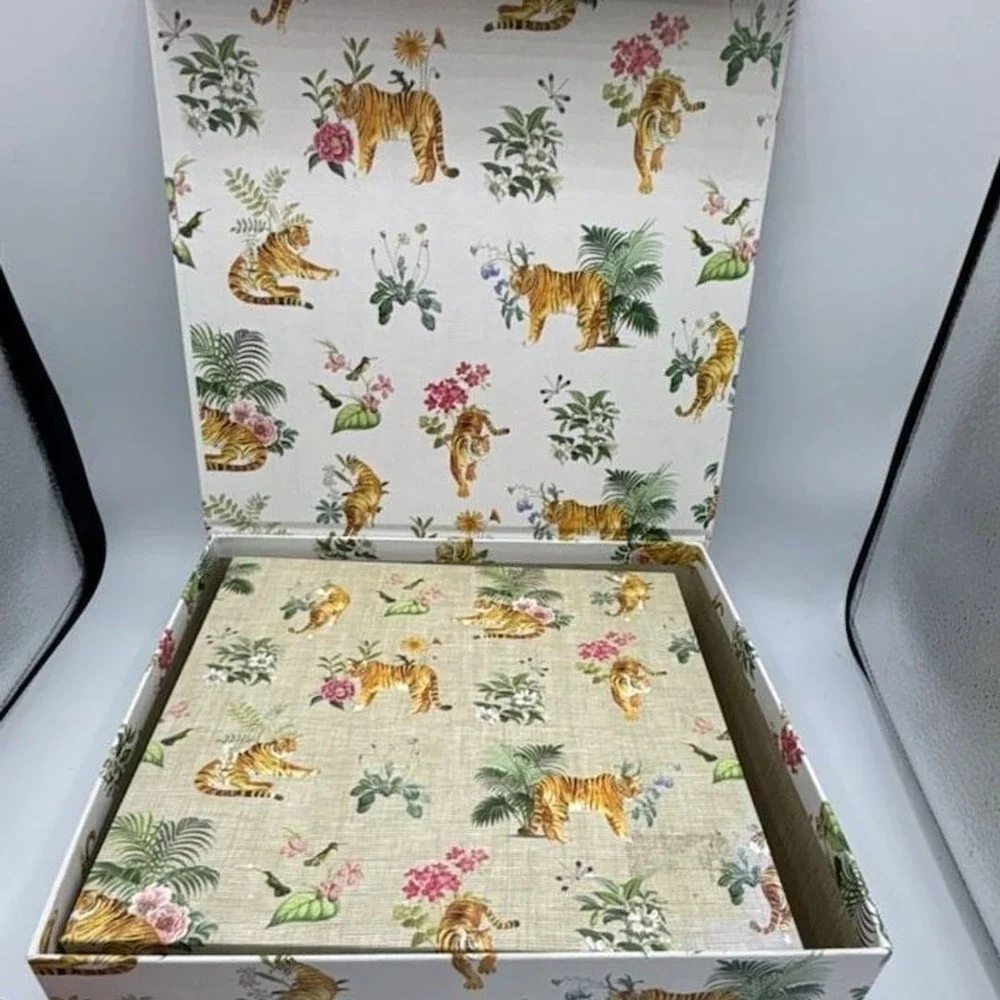Punch Studio Tiger and Floral Pattern Decorative Keepsake Storage Box Set